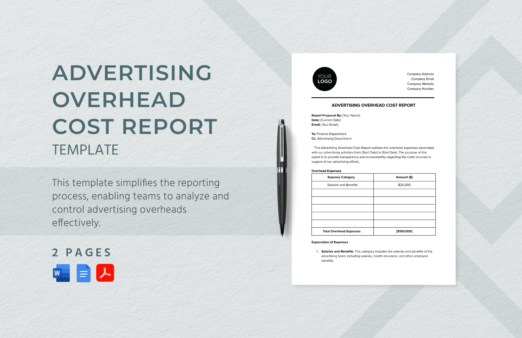 Advertising Overhead Cost Report Template in Word, Google Docs, PDF