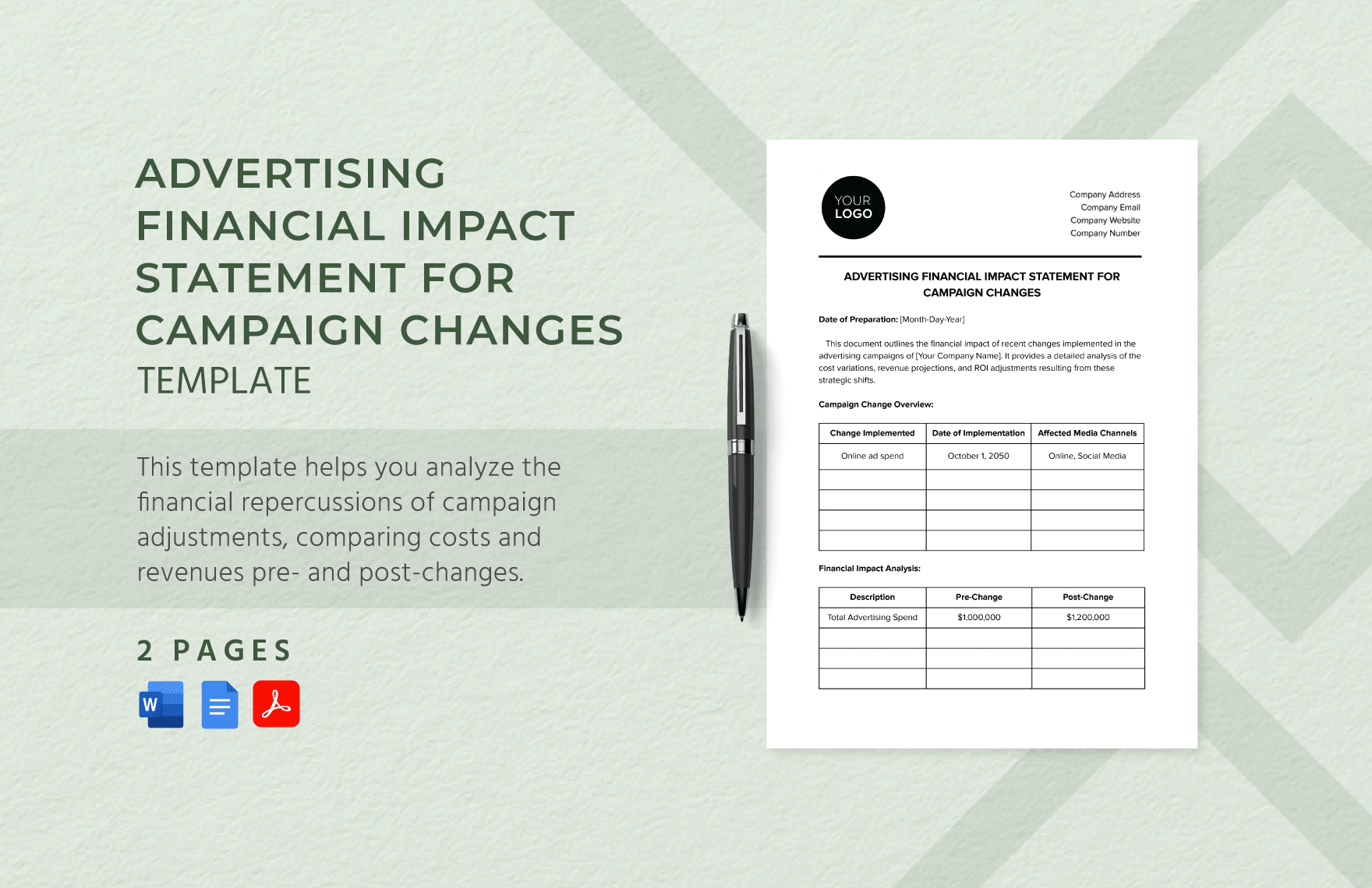 Advertising Financial Impact Statement for Campaign Changes Template