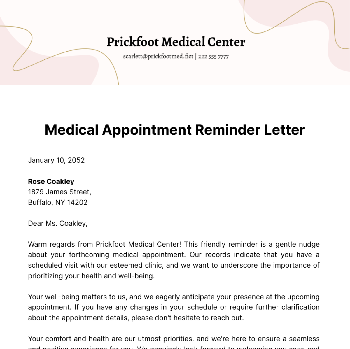 Medical Appointment Reminder Letter Template