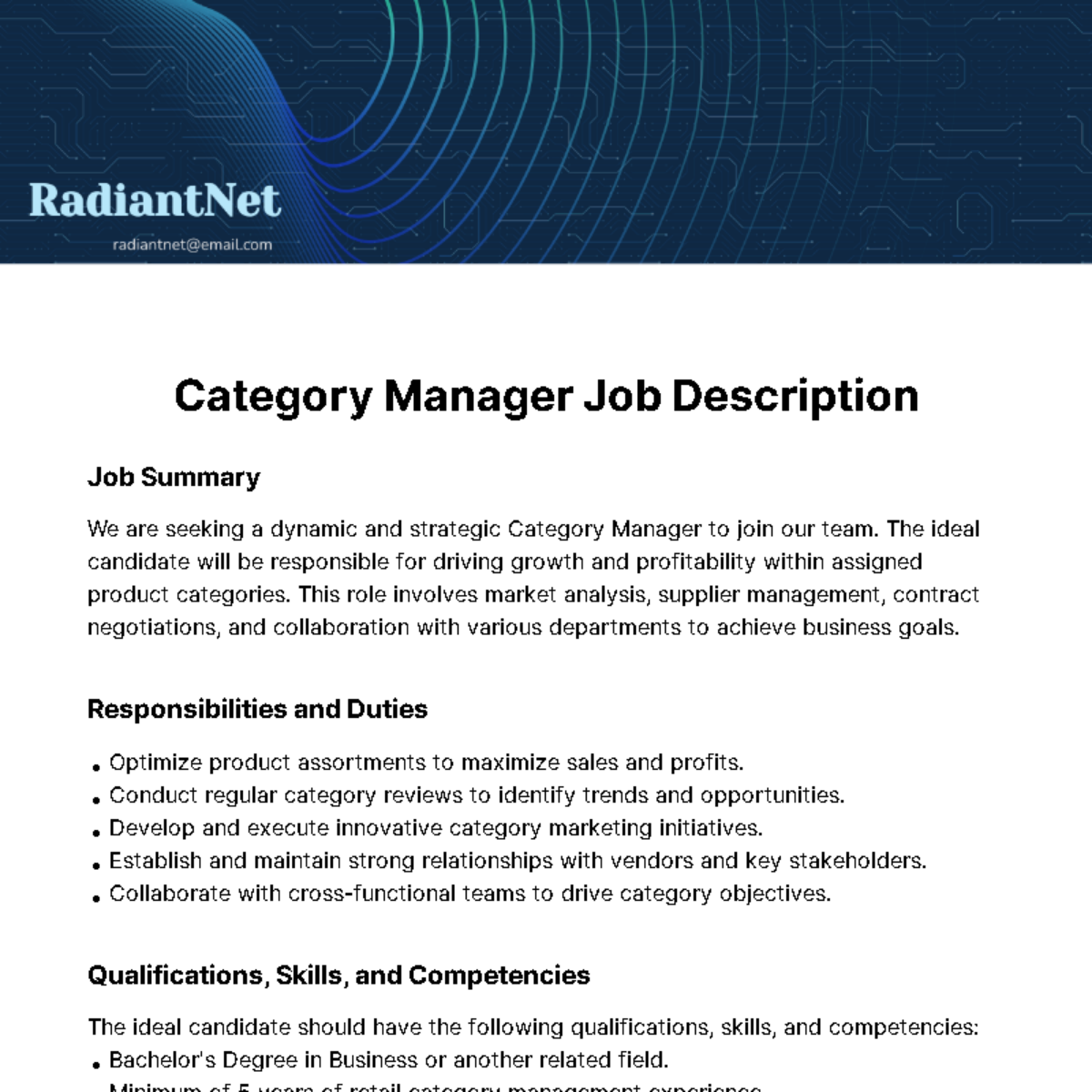 Category Manager Job Description Template