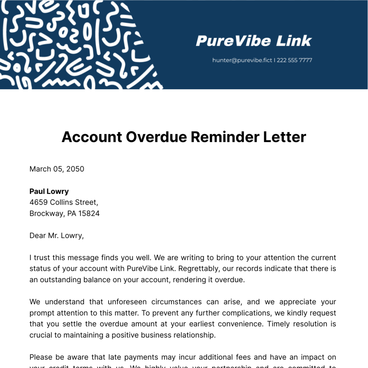 Free Account Overdue Reminder Letter Template