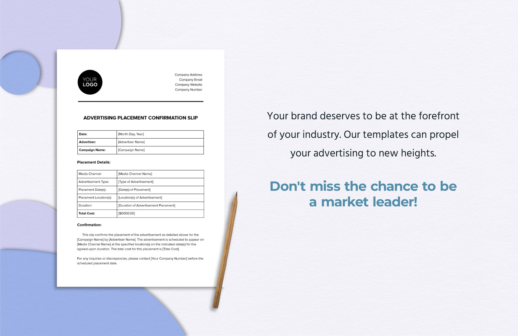 Advertising Placement Confirmation Slip Template