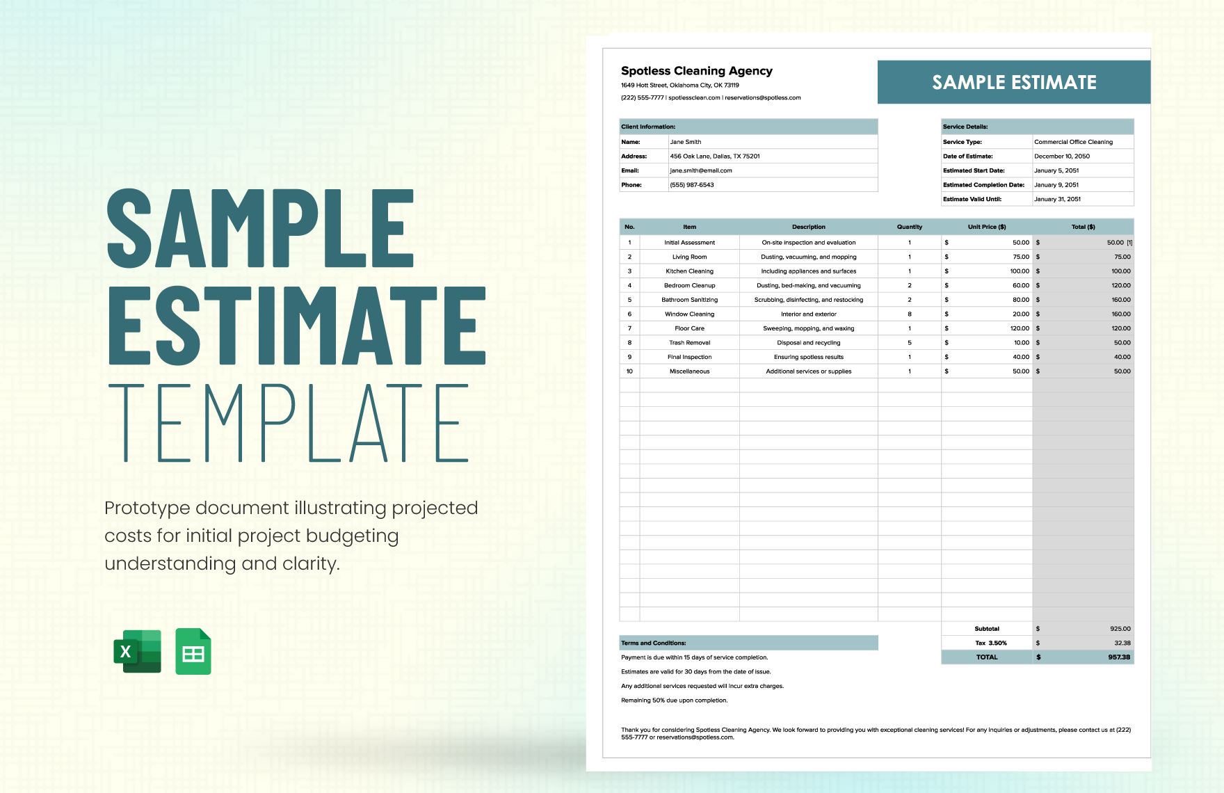 Free Sample Estimate Template in Excel, Google Sheets