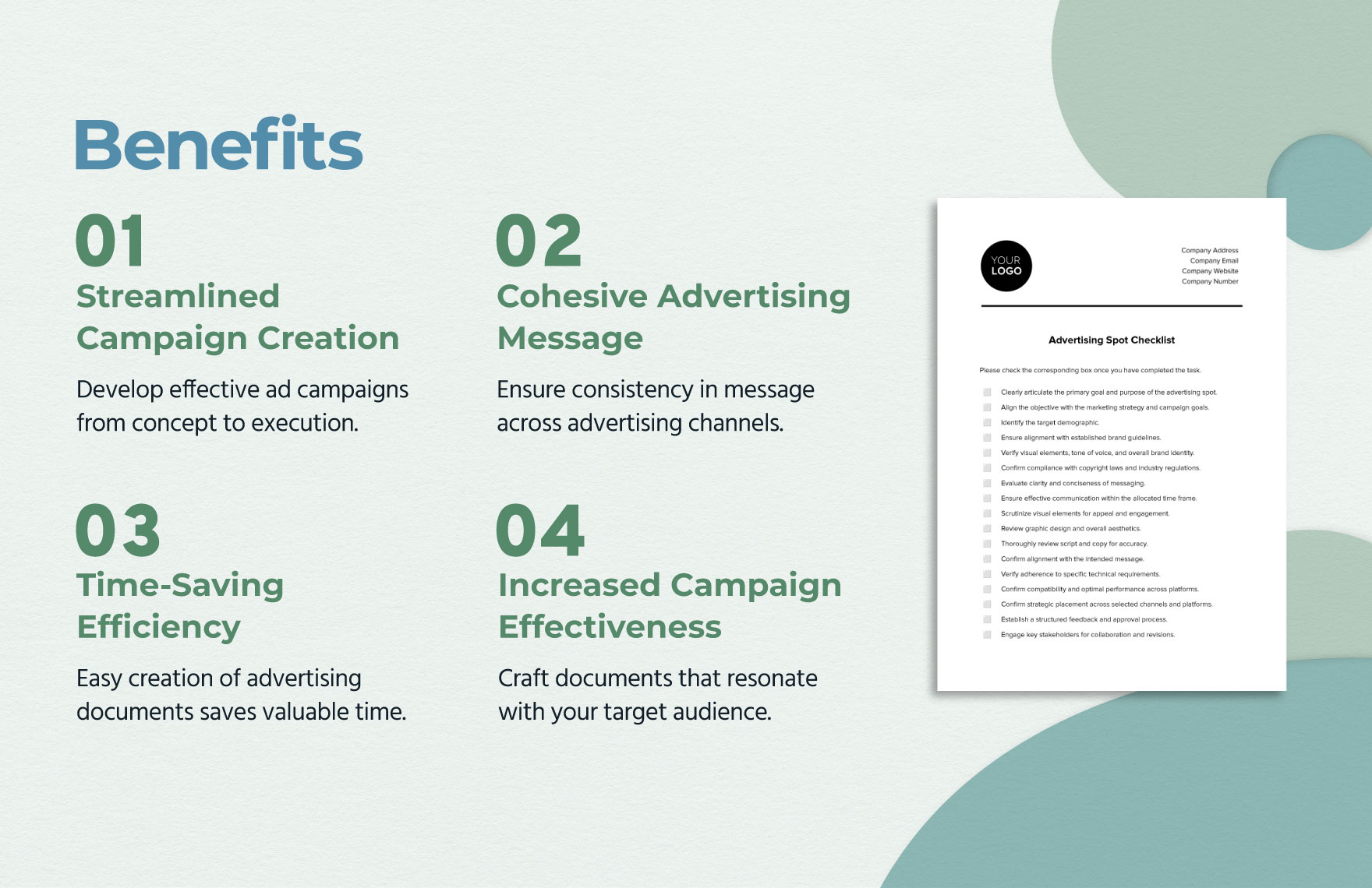 Advertising Spot Checklist Template