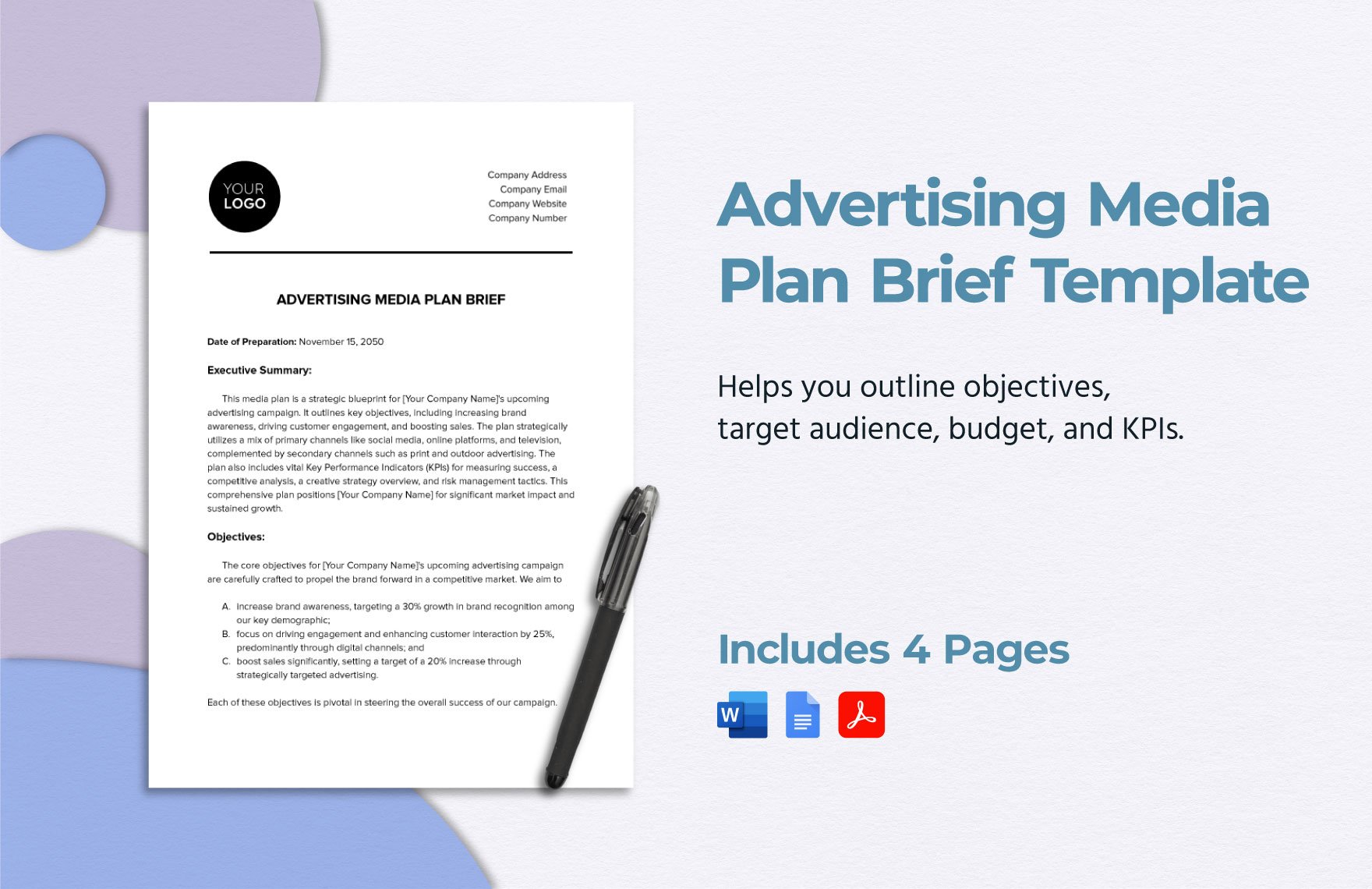 Advertising Media Plan Brief Template in Word, Google Docs, PDF