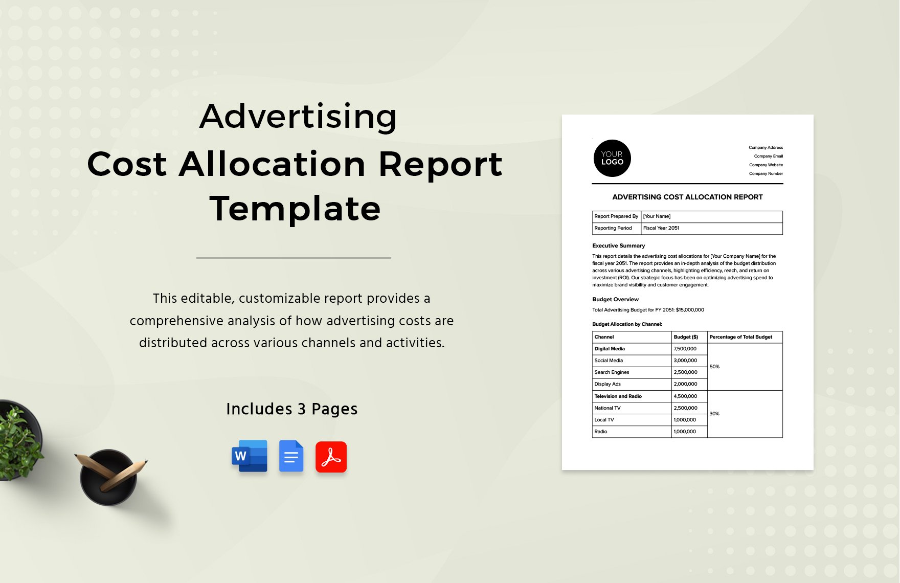Advertising Cost Allocation Report Template in Word, Google Docs, PDF