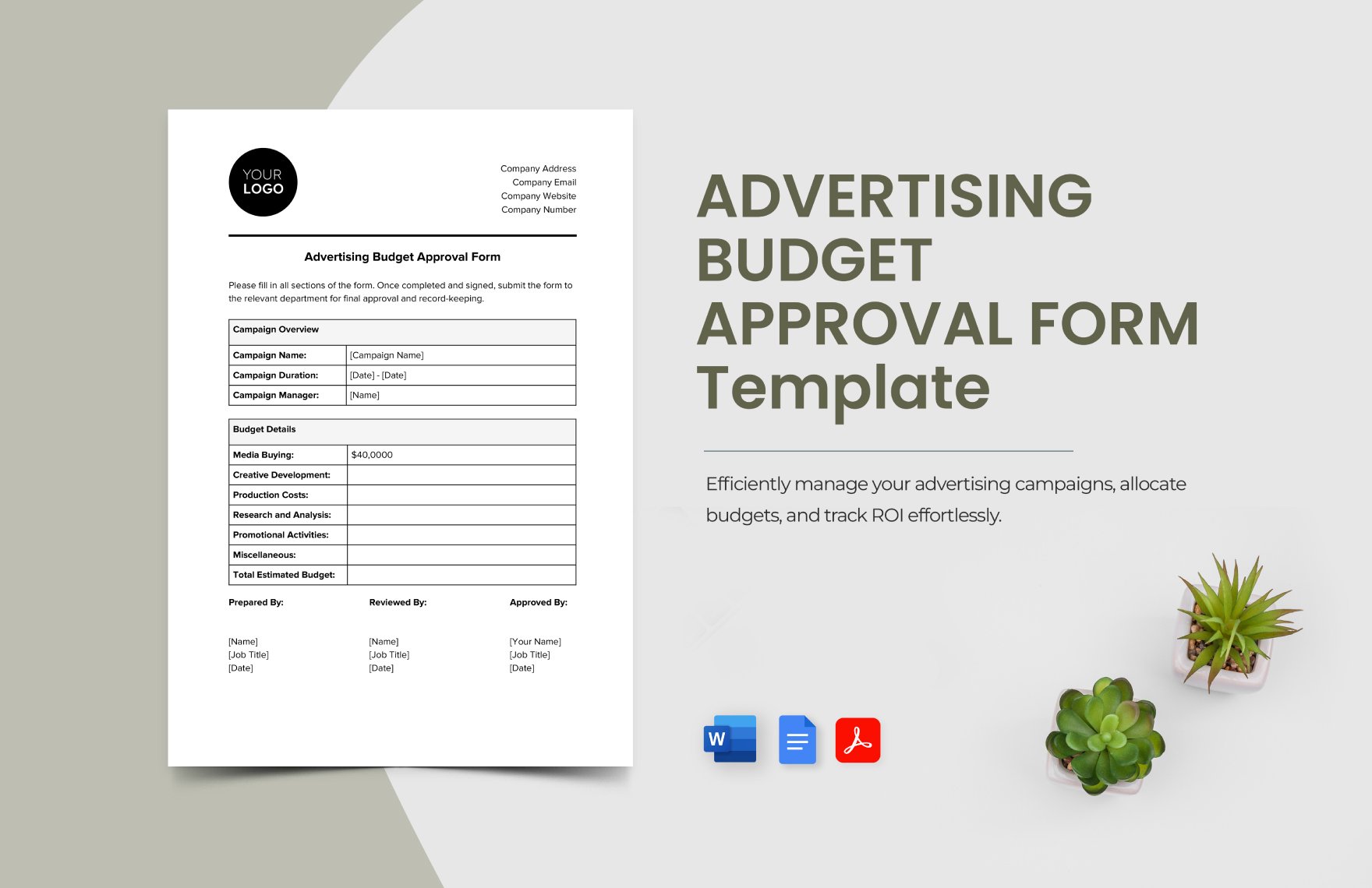 Advertising Budget Approval Form Template in Word, Google Docs, PDF
