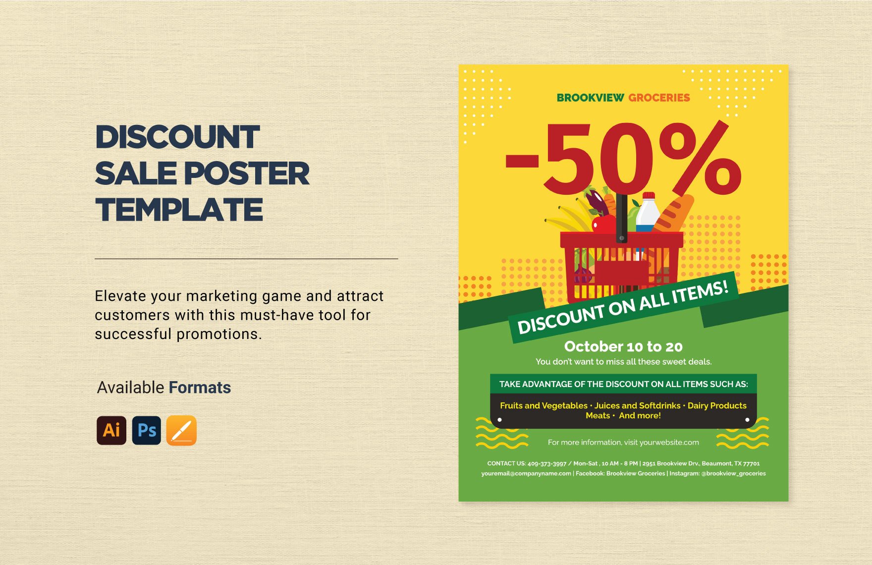 Discount Sale Poster Template in Illustrator, PSD, Apple Pages