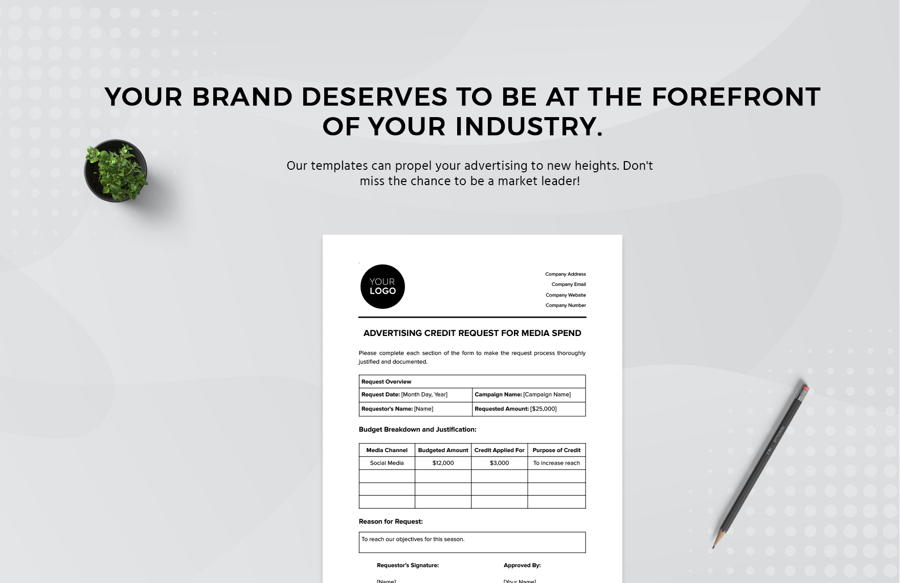 Advertising Credit Request for Media Spend Template