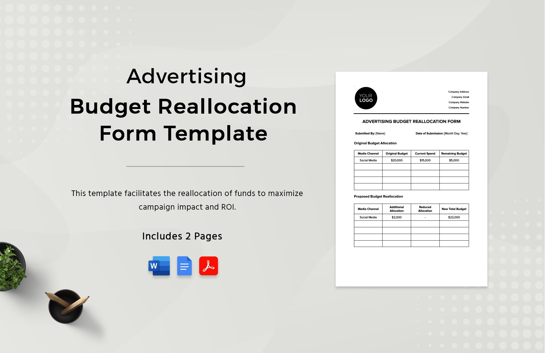 Advertising Budget Reallocation Form Template in Word, Google Docs, PDF