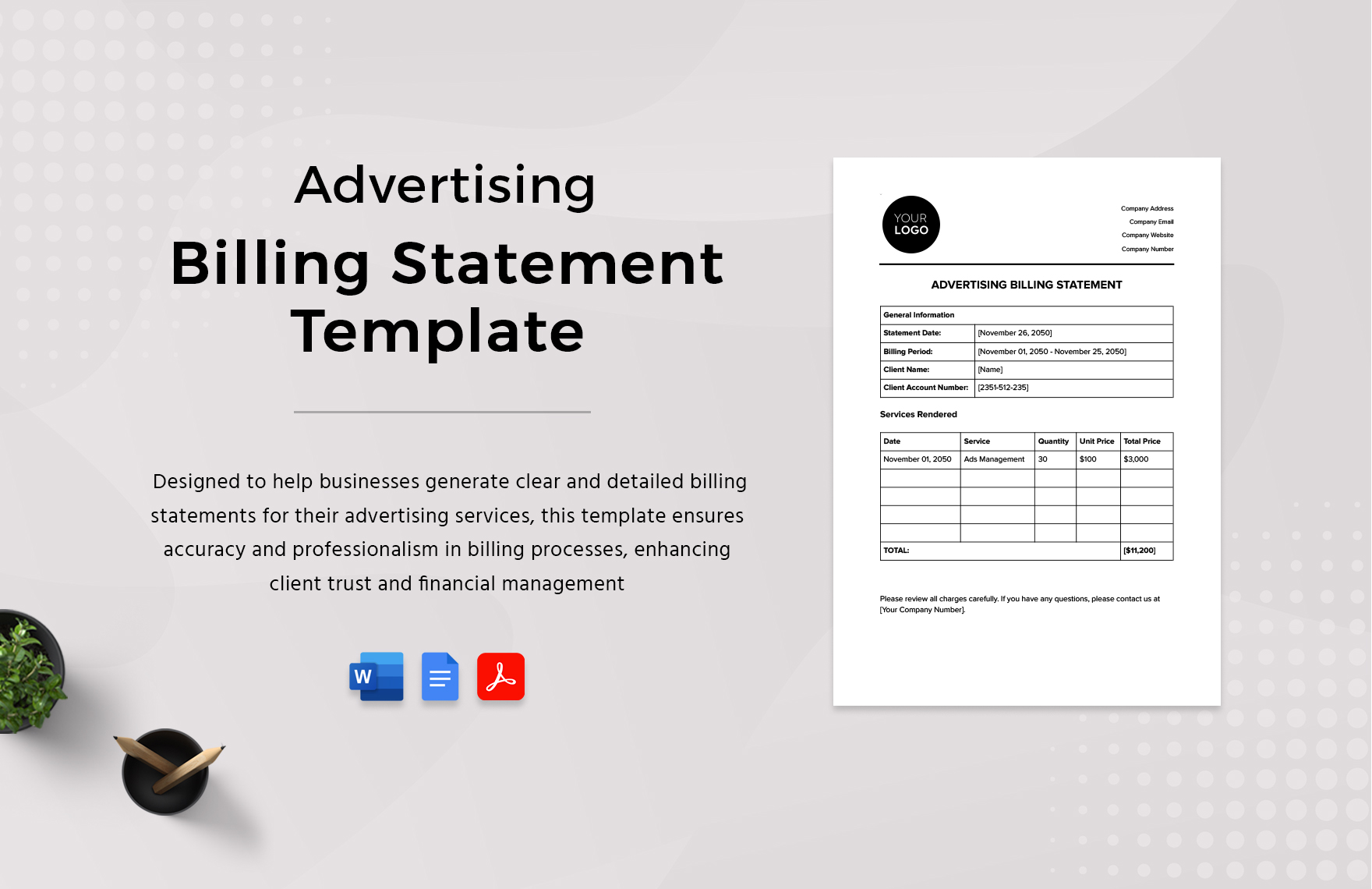 Advertising Billing Statement Template in Word, Google Docs, PDF