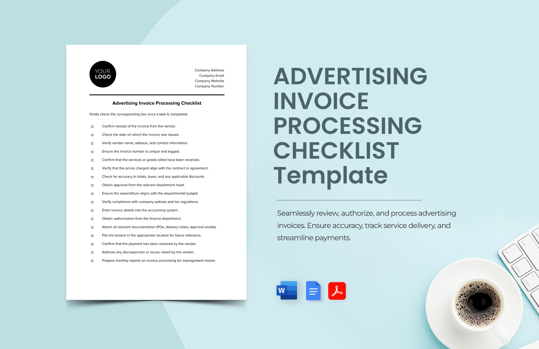 Advertising Invoice Processing Checklist Template in Word, PDF, Google Docs - Download | Template.net