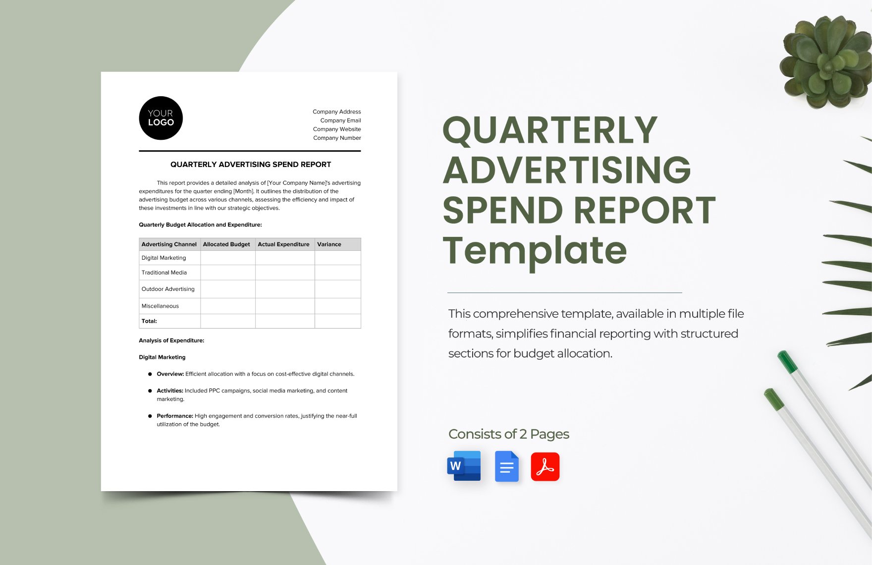 Quarterly Advertising Spend Report Template in Word, Google Docs, PDF