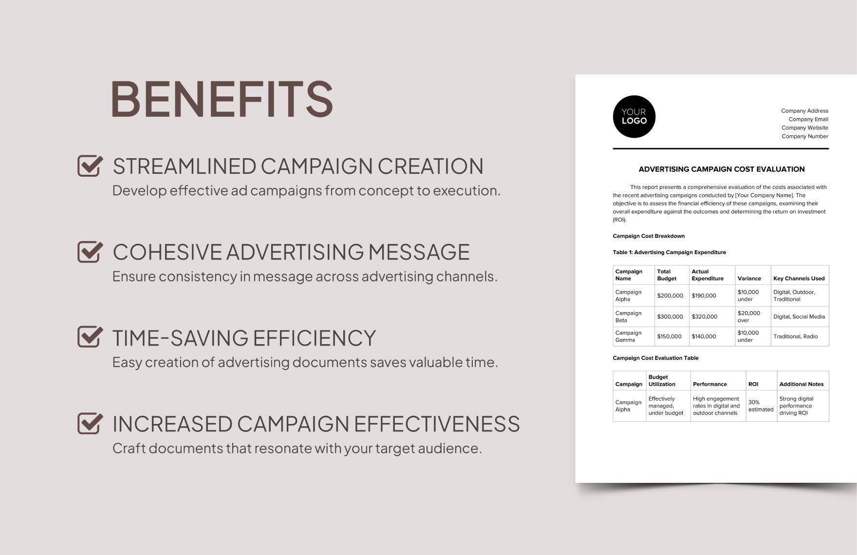 Advertising Campaign Cost Evaluation Template