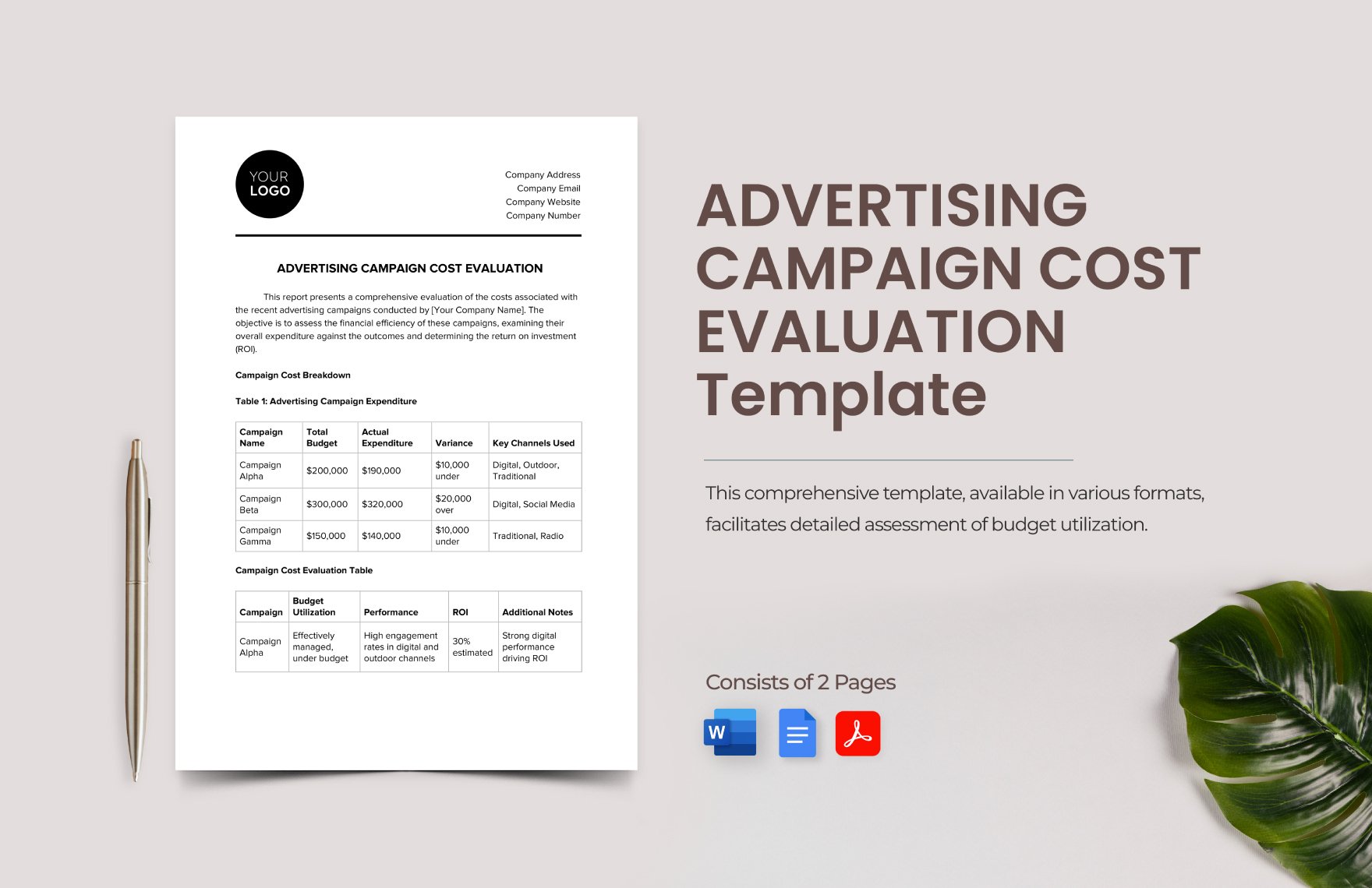 Advertising Campaign Cost Evaluation Template in Word, Google Docs, PDF