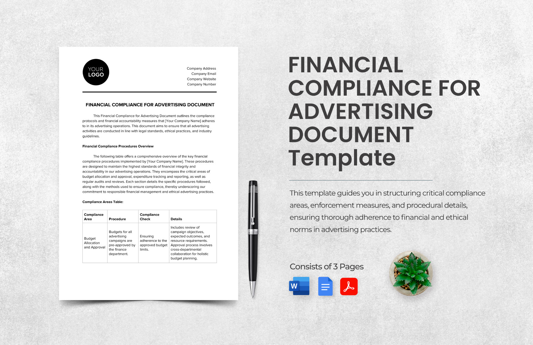 Financial Compliance for Advertising Document Template in Word, Google Docs, PDF