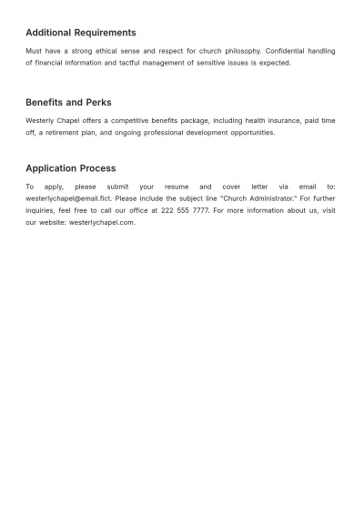 Free Sample Job Description for Church Administrator Template to Edit Online