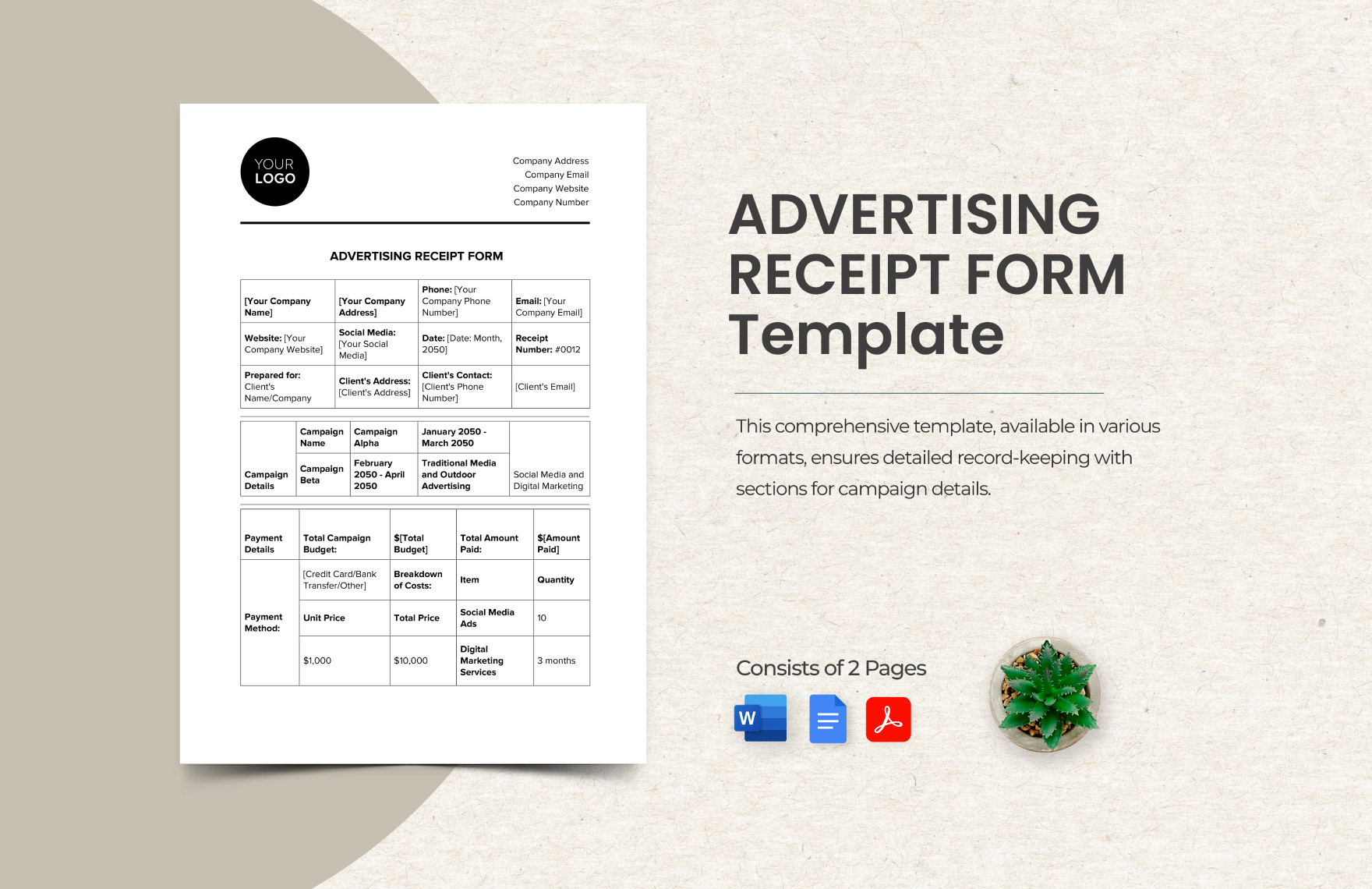 Advertising Receipt Form Template in Word, Google Docs, PDF