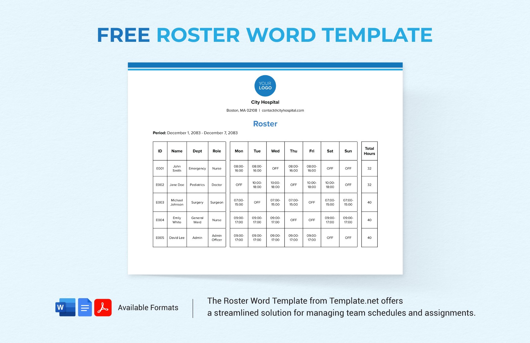 Roster Word Template