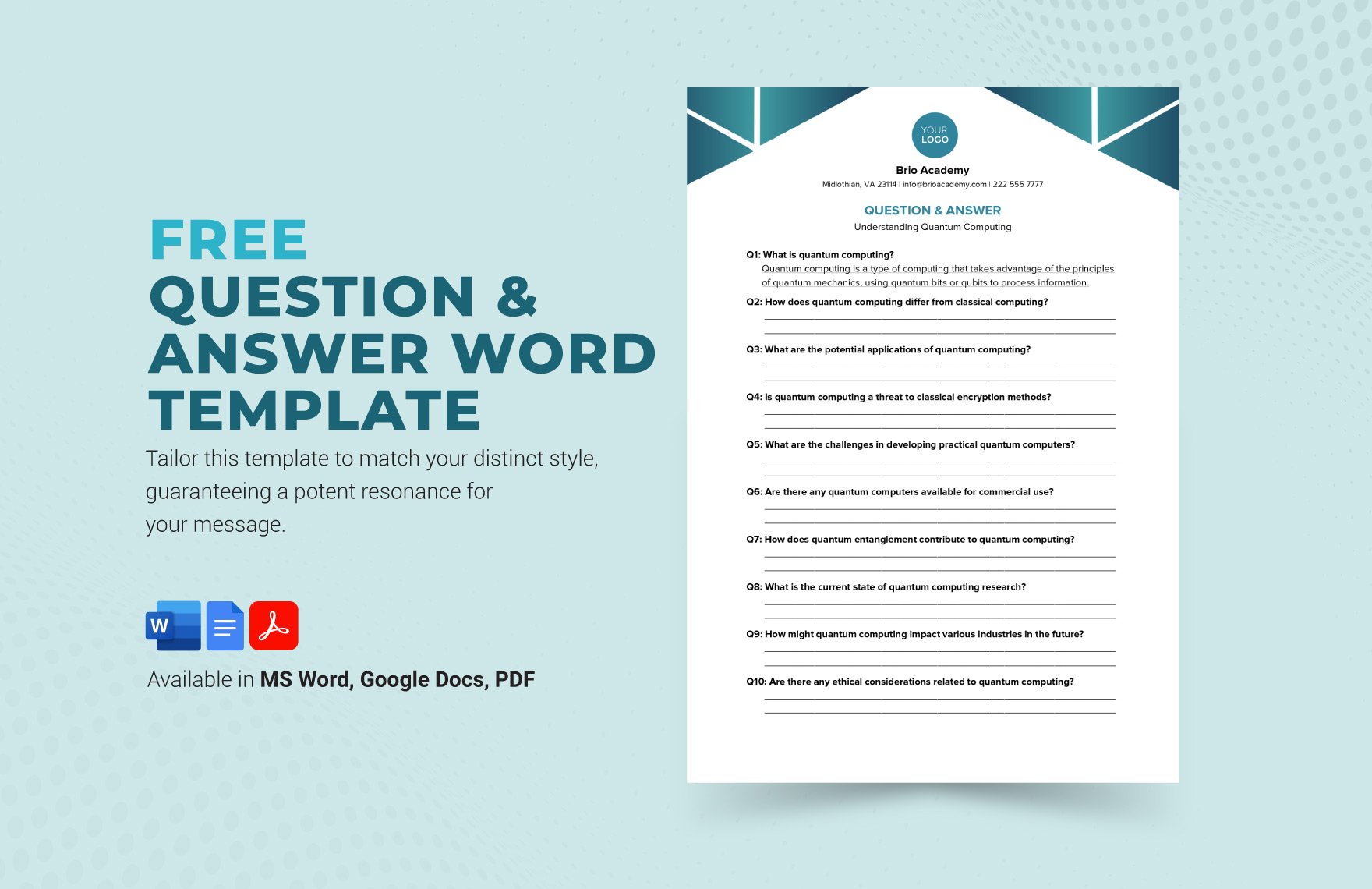 Question & Answer Word Template