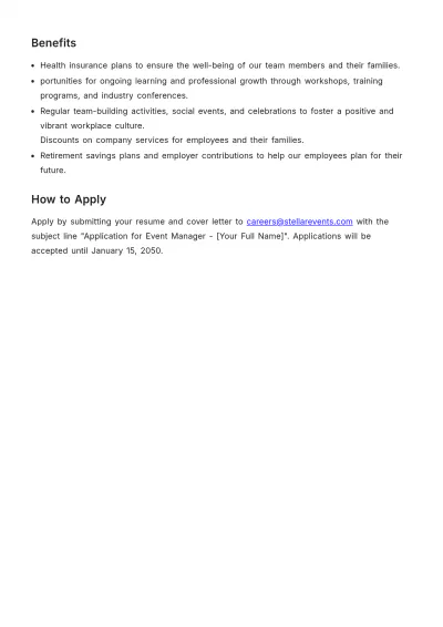 Free Job Description for Event Manager Template to Edit Online