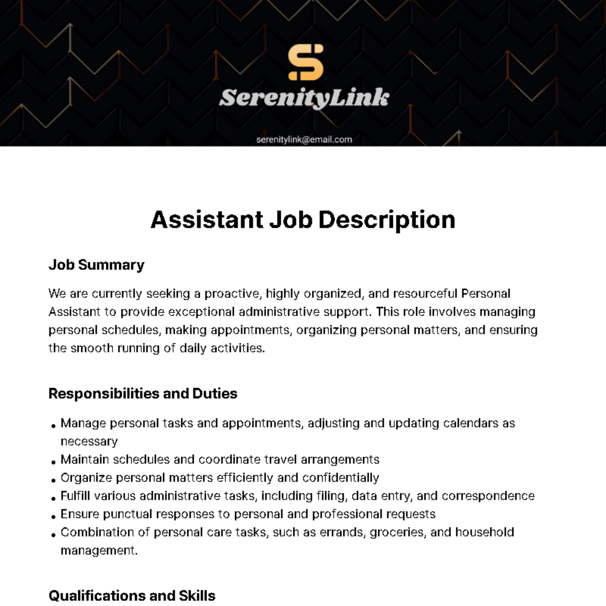 Assistant Job Description Template