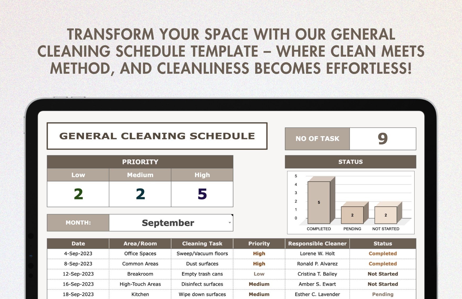 General Cleaning Schedule Template