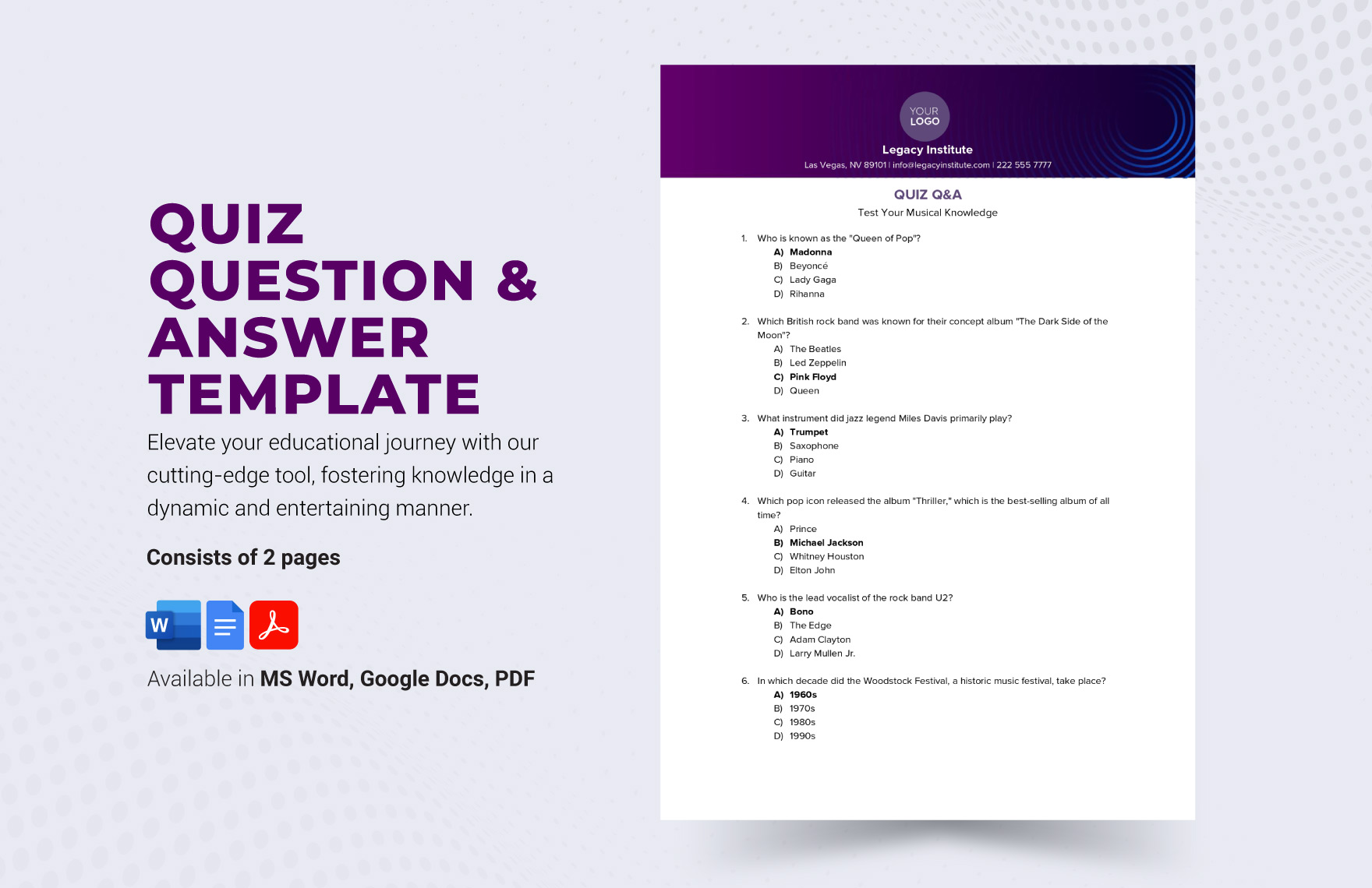 Free Quiz Templates To Edit Online