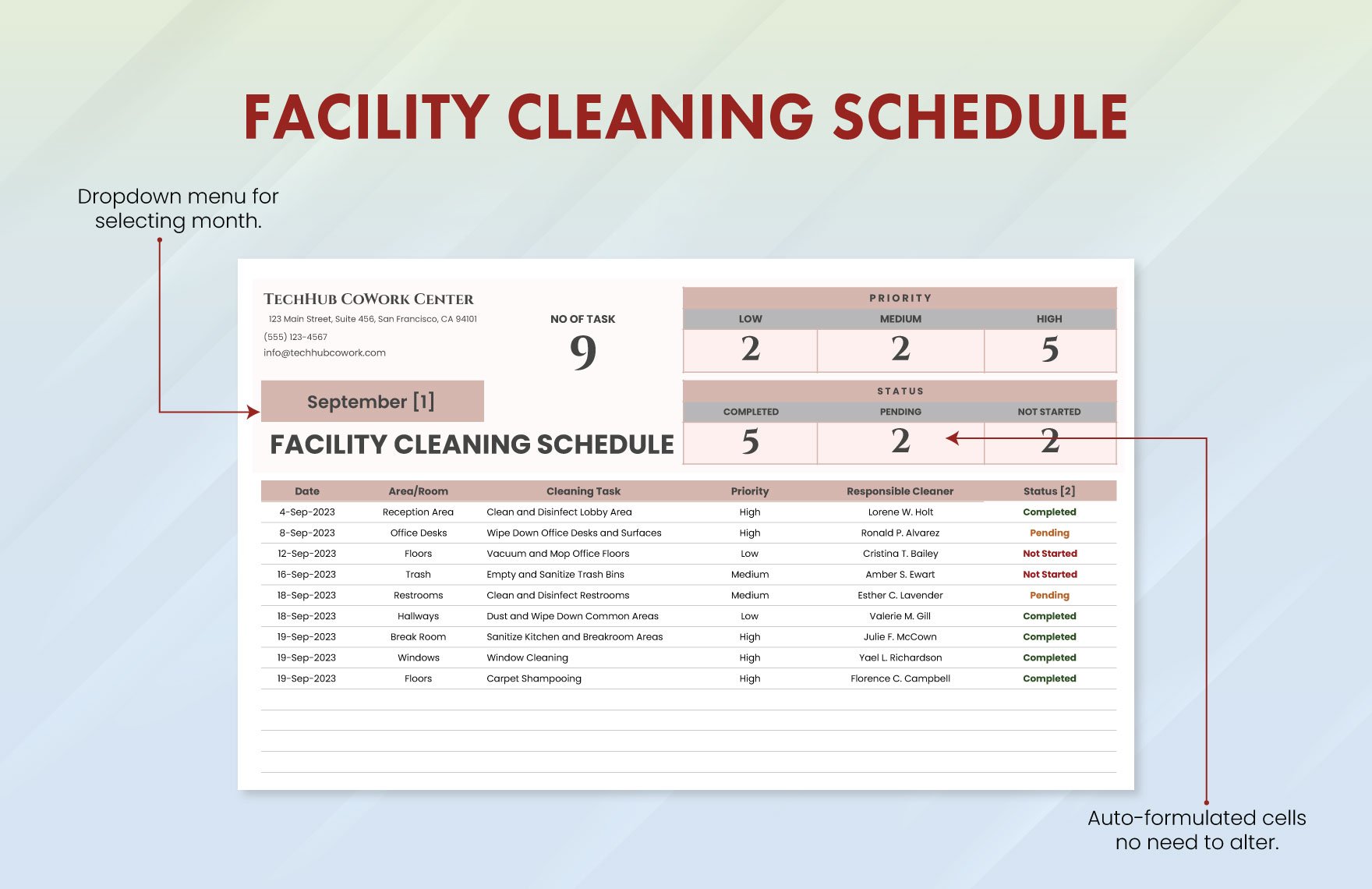 Facility Cleaning Schedule Template