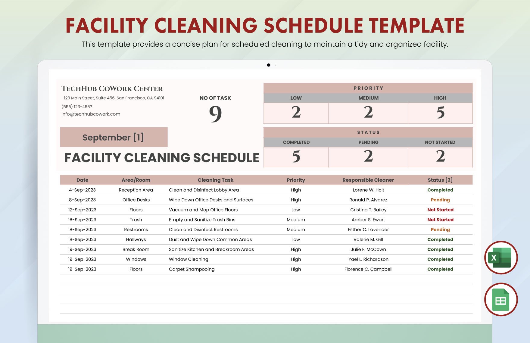 Facility Cleaning Schedule Template