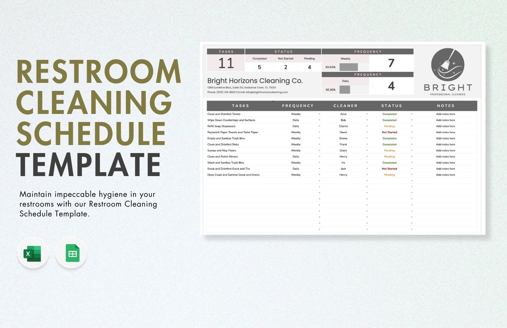 Restroom Cleaning Schedule Template
