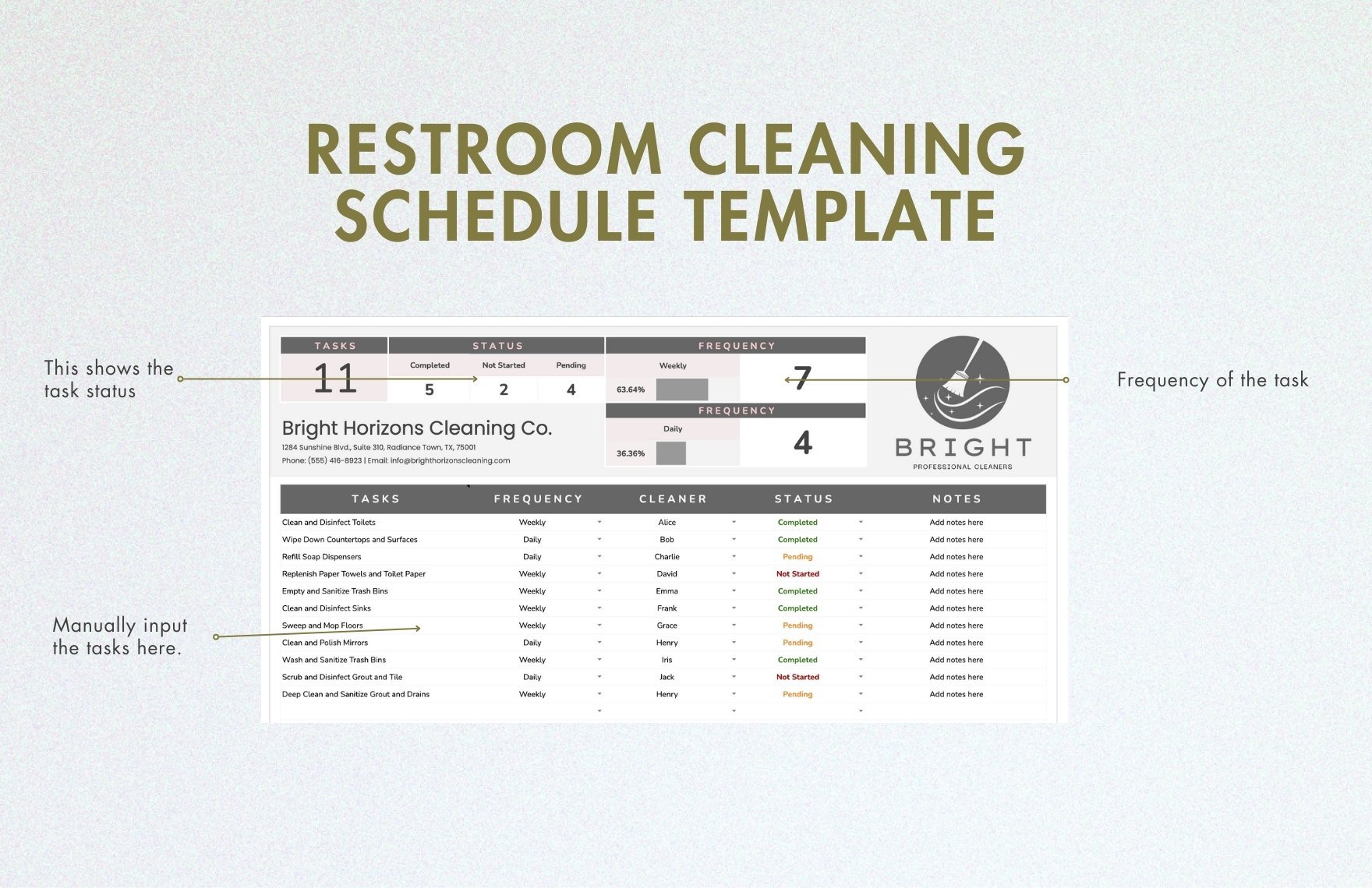 Restroom Cleaning Schedule Template