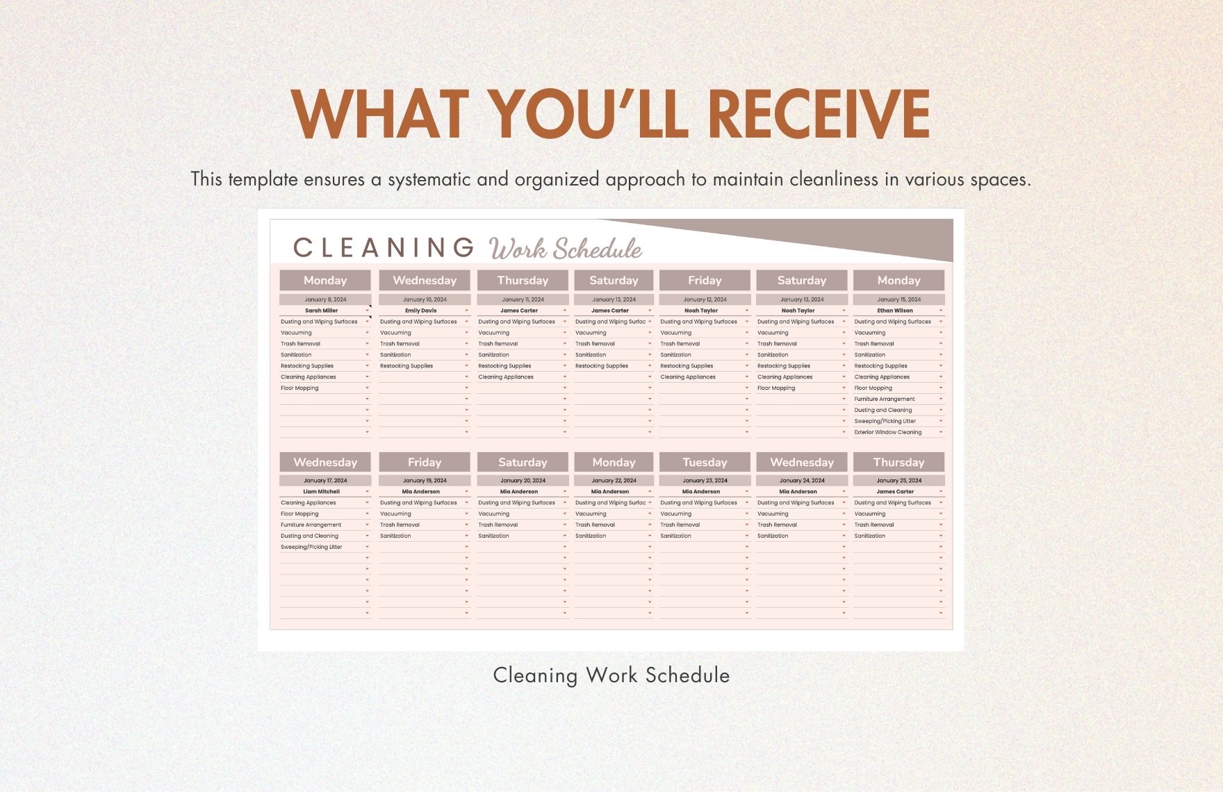 Cleaning Work Schedule Template