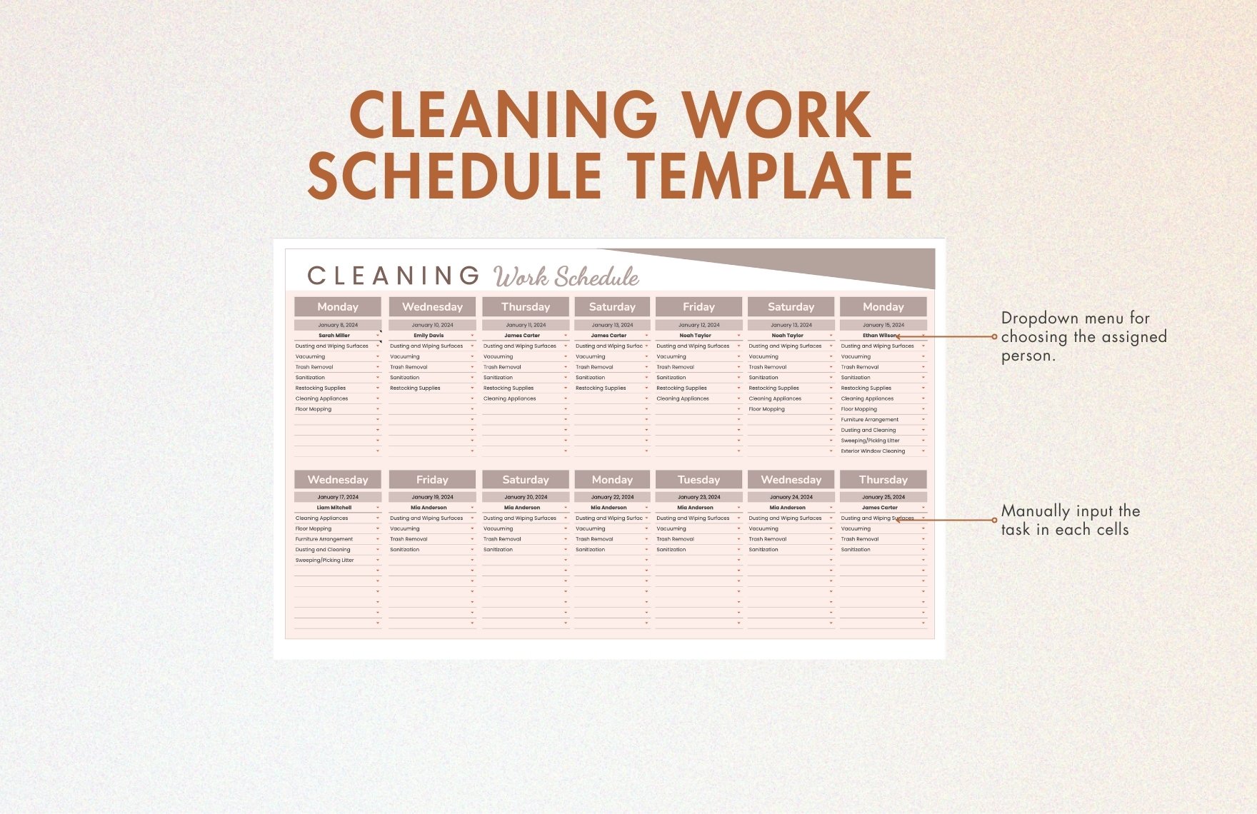 Cleaning Work Schedule Template