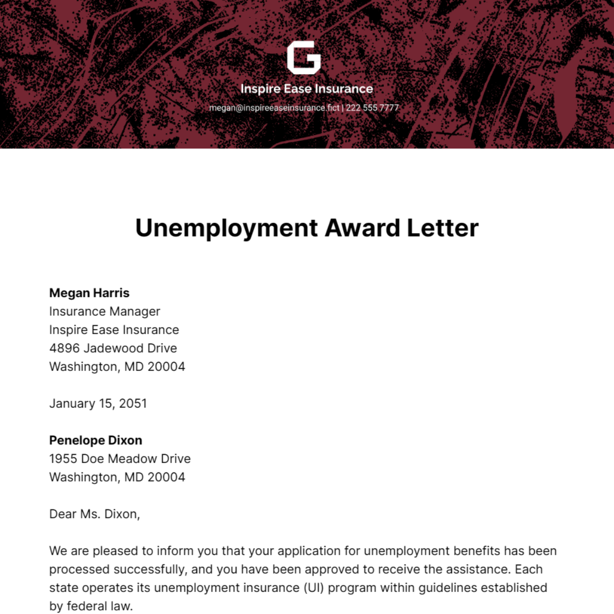 Unemployment Award Letter Template