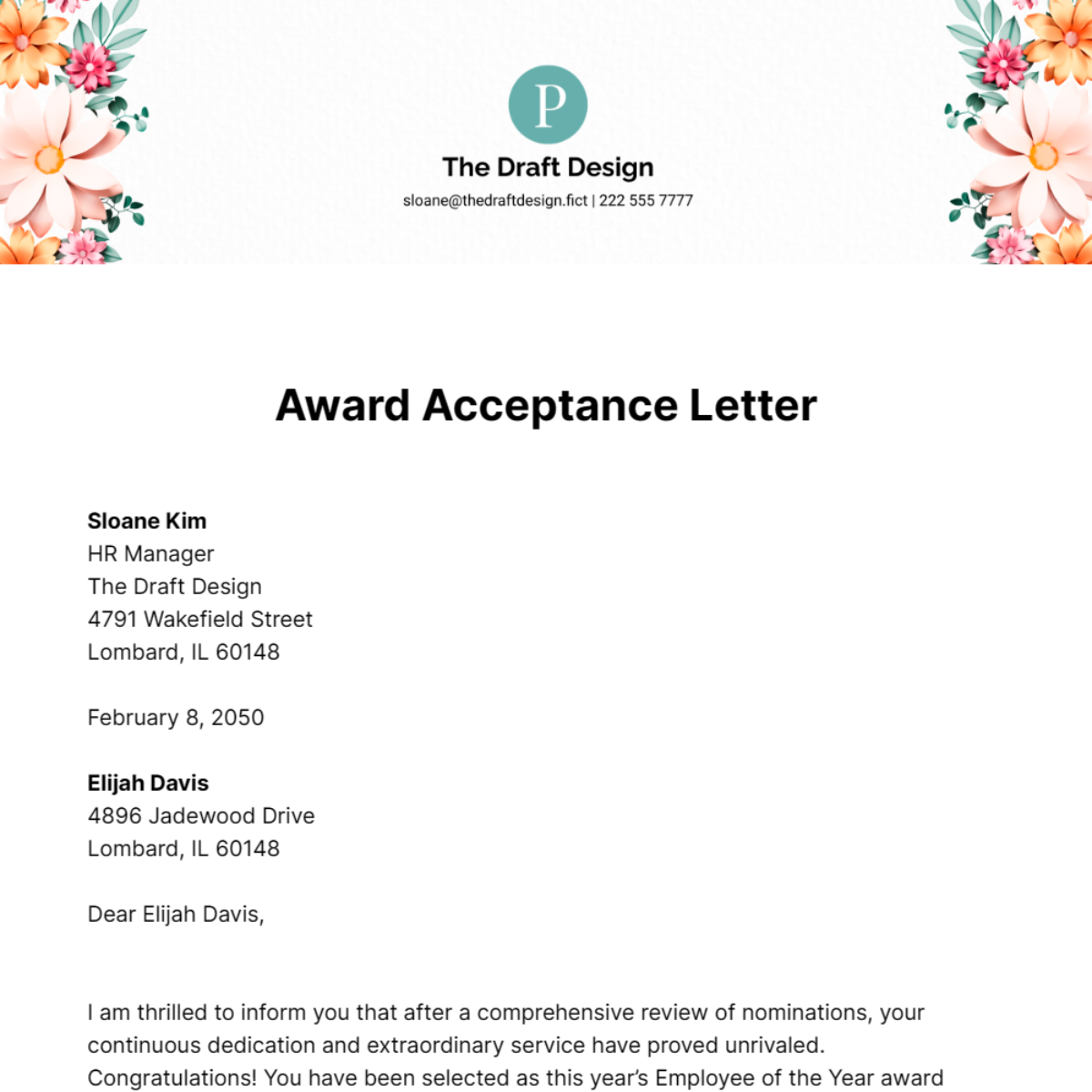 Award Acceptance Letter Template