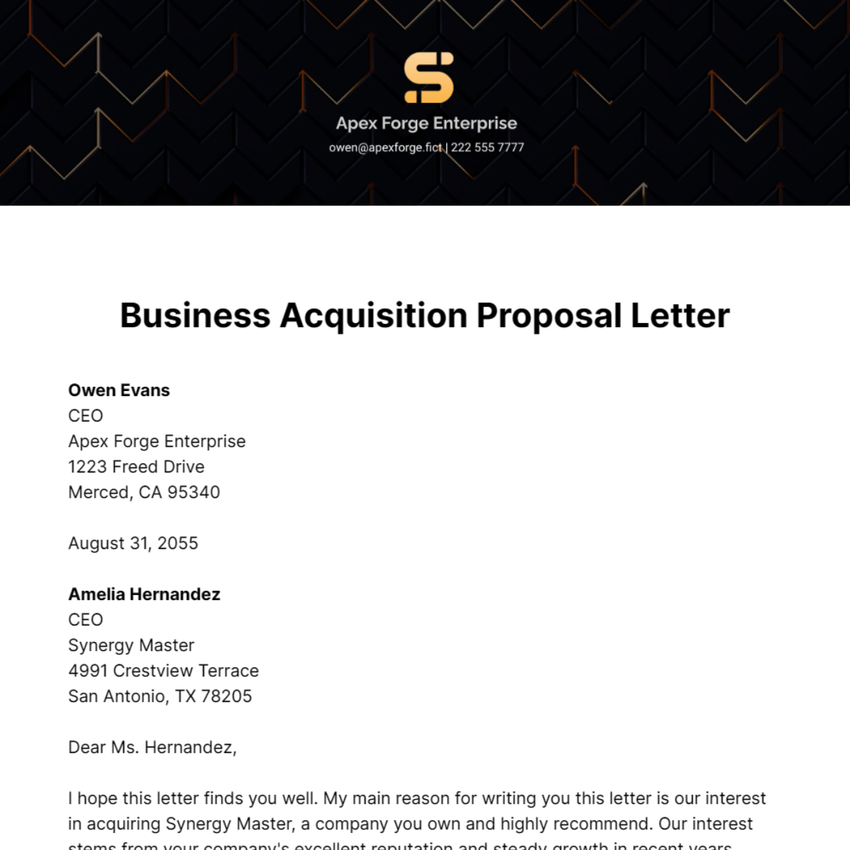 Free Business Acquisition Proposal Letter Template