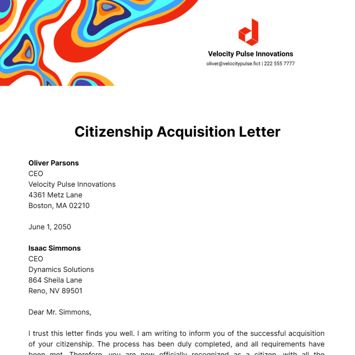 Free Citizenship Acquisition Letter Template