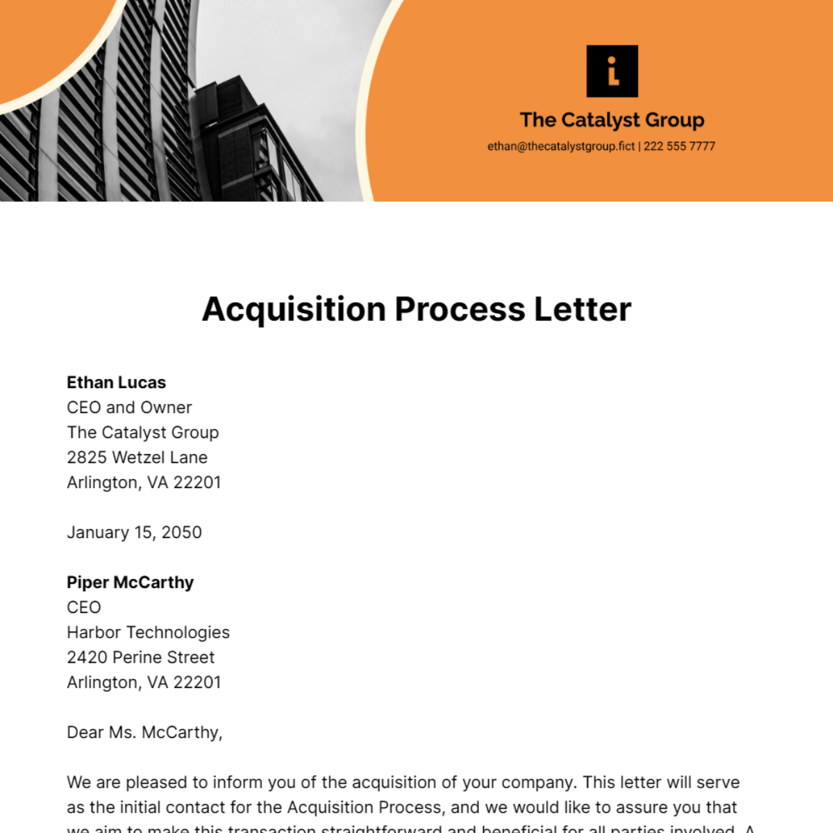Acquisition Process Letter Template