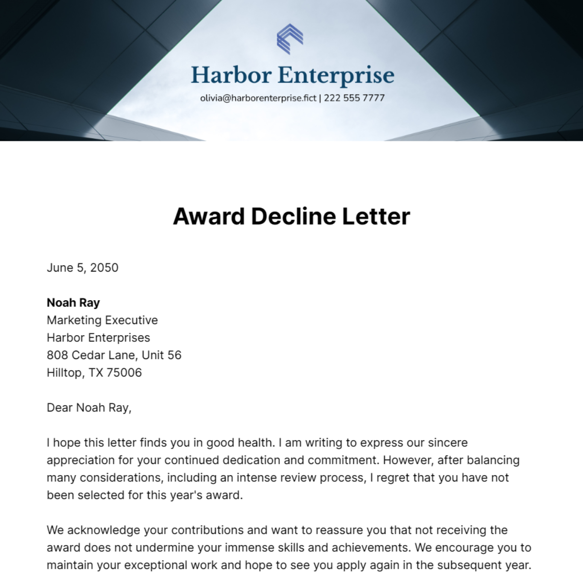 Award Decline Letter Template