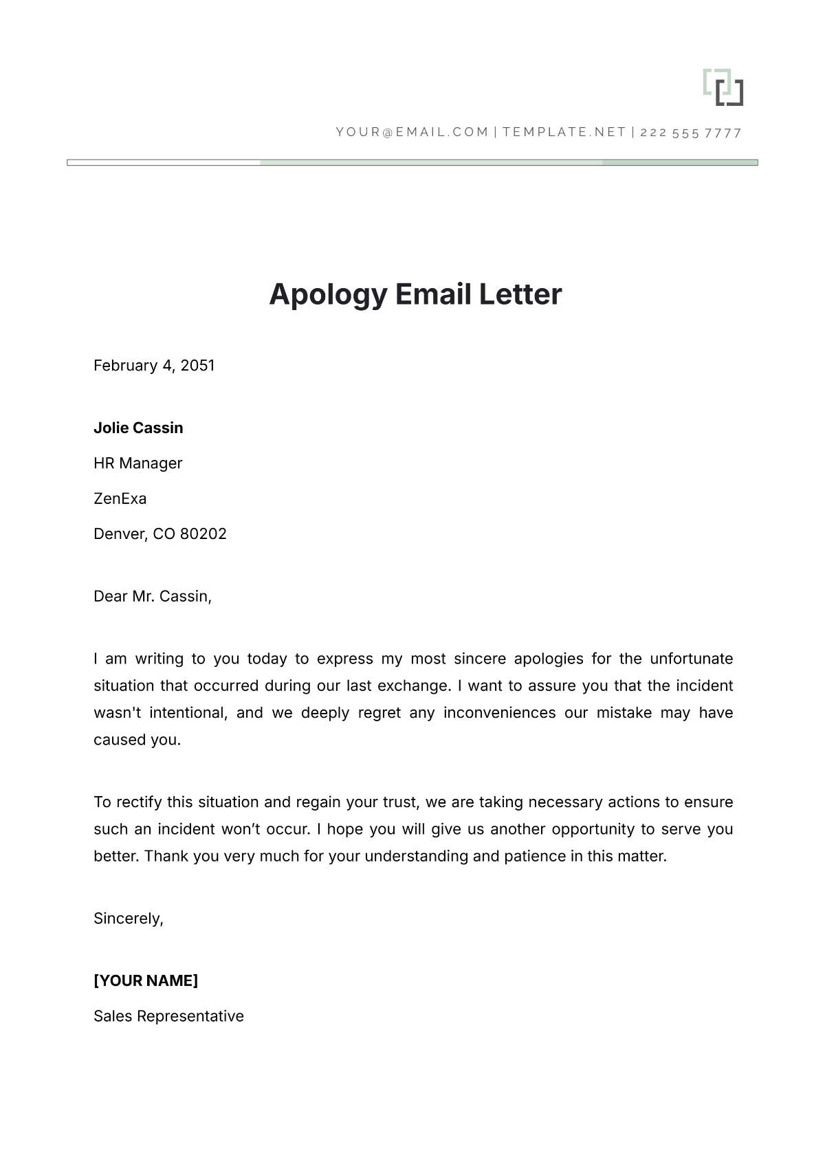 Apology Email Letter Template