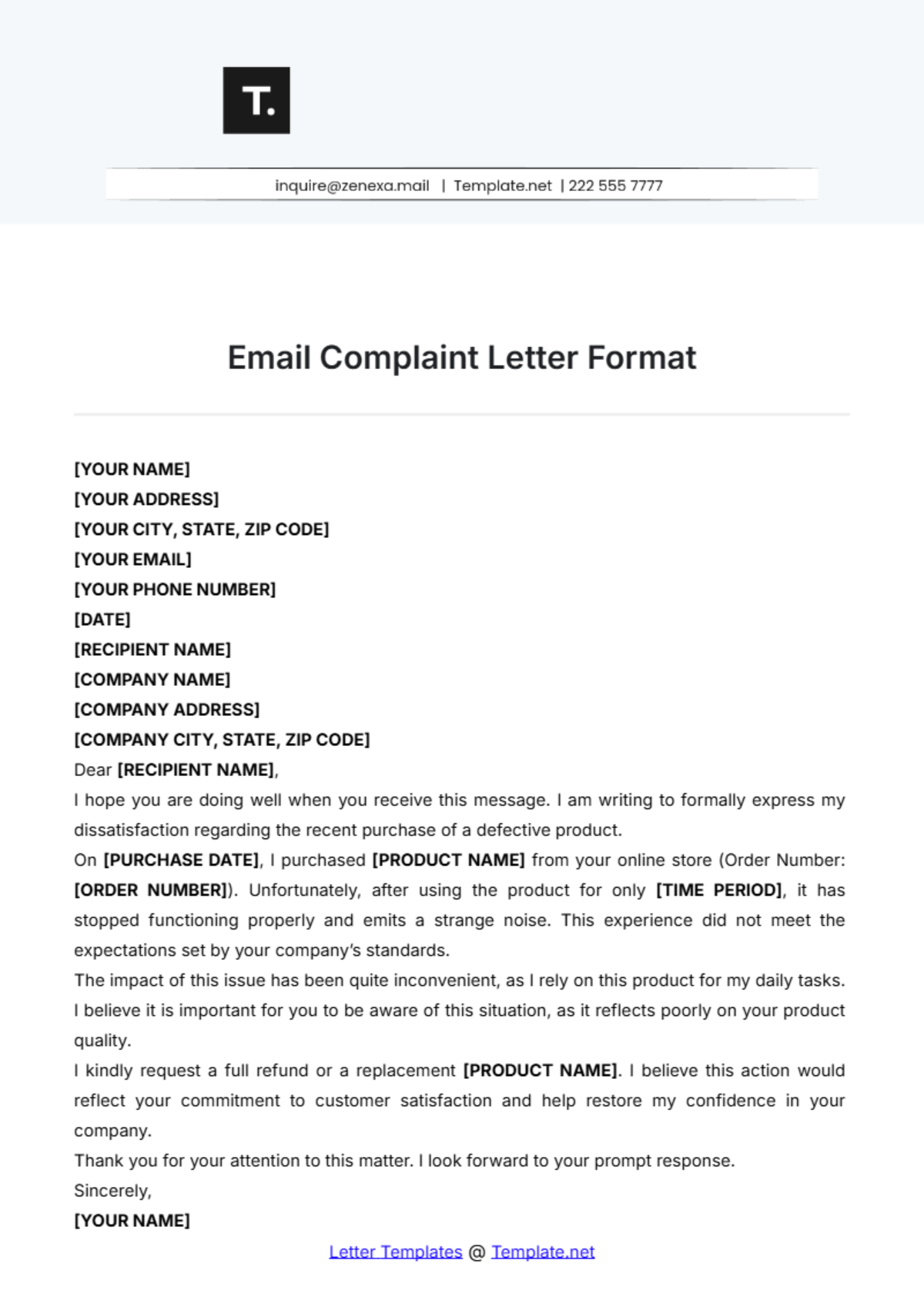 Email Complaint Letter Format Template - Edit Online & Download