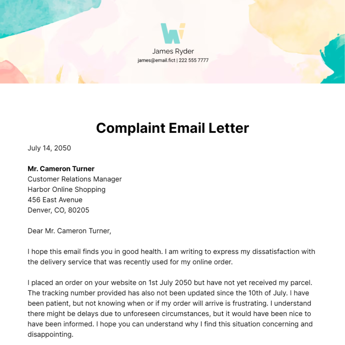 Complaint Email Letter Template