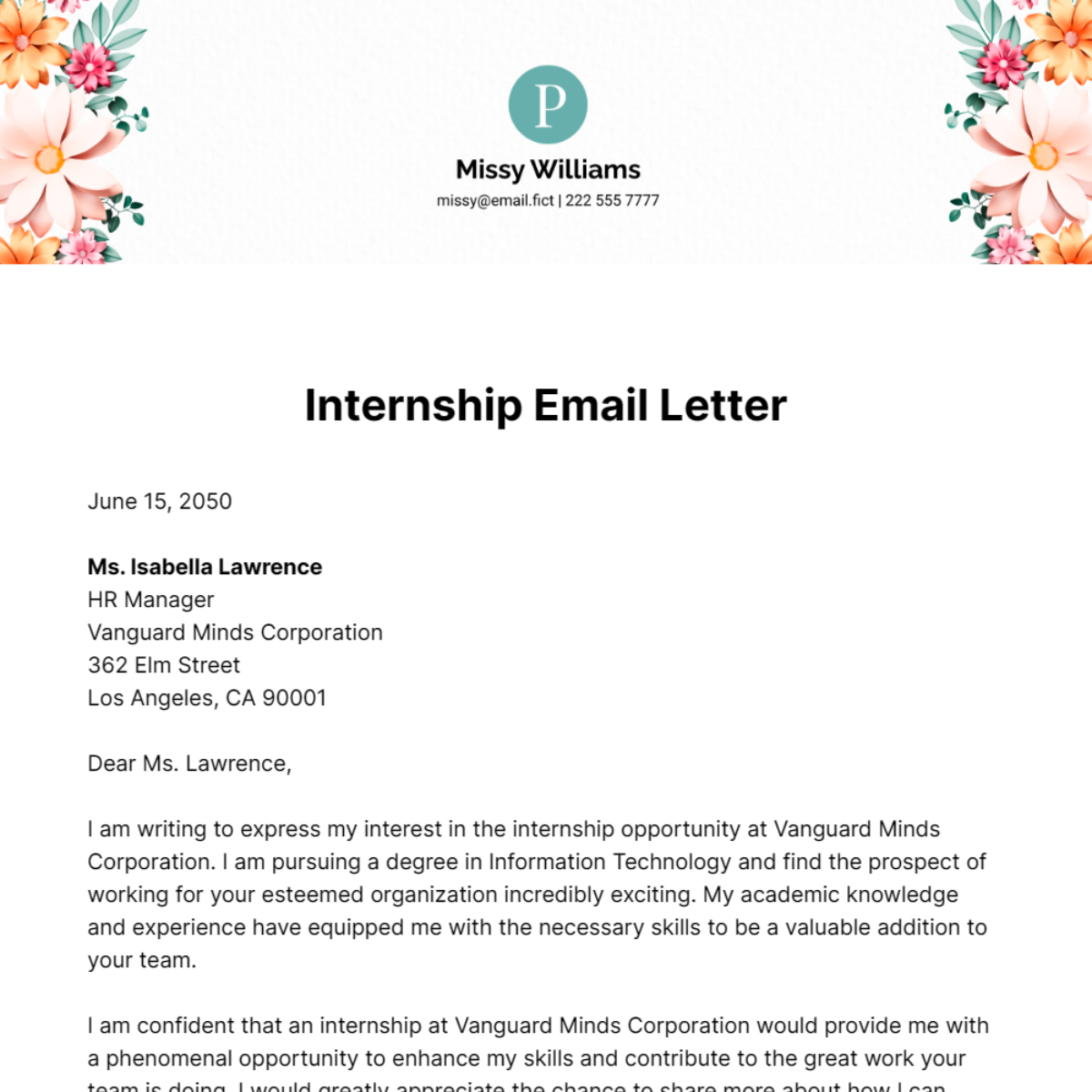 Internship Email Letter Template