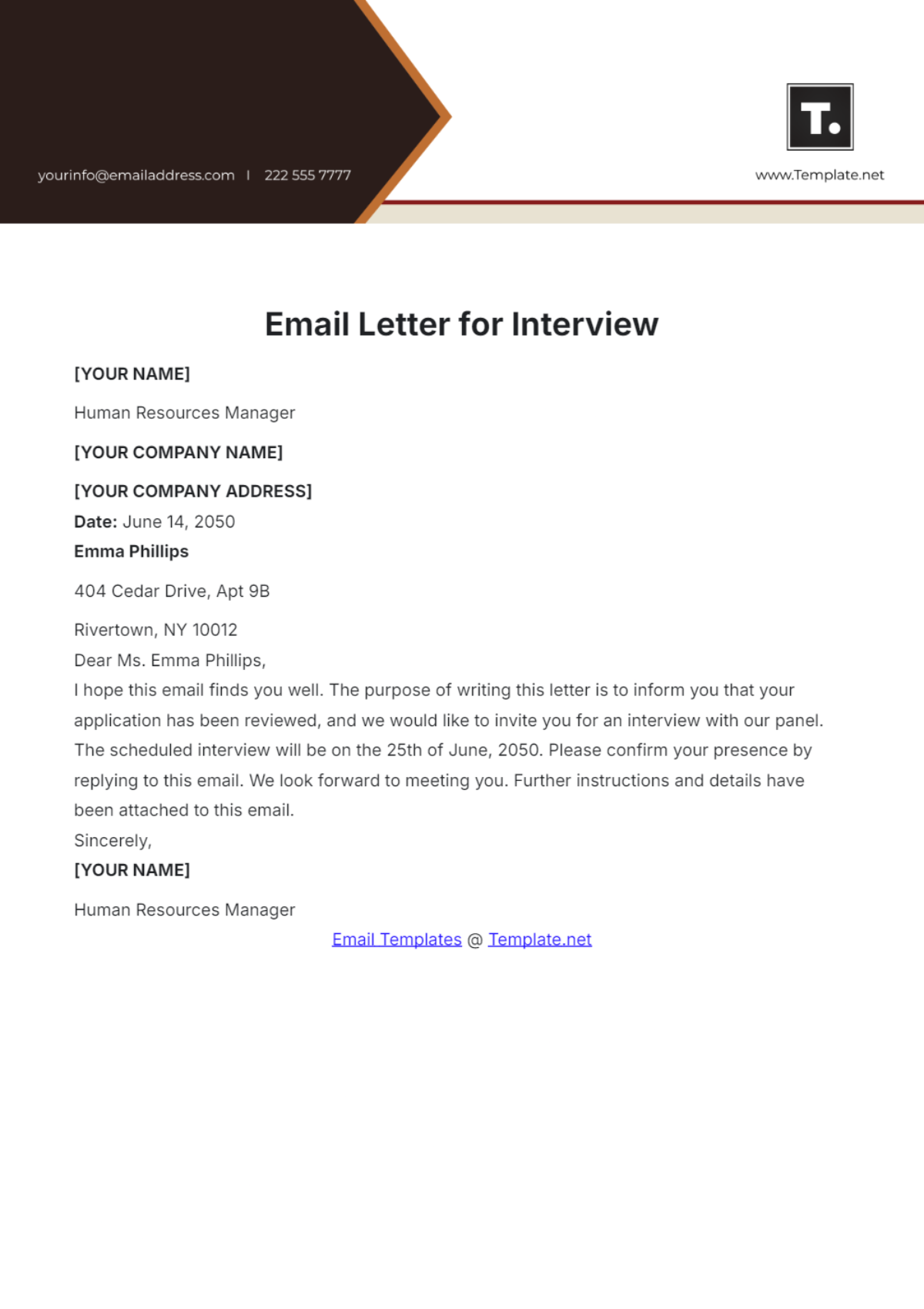 Email Letter for Interview Template