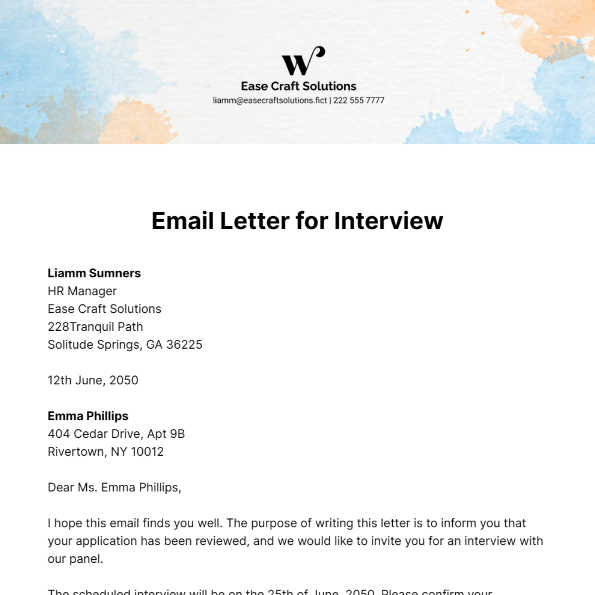 Email Letter for Interview Template