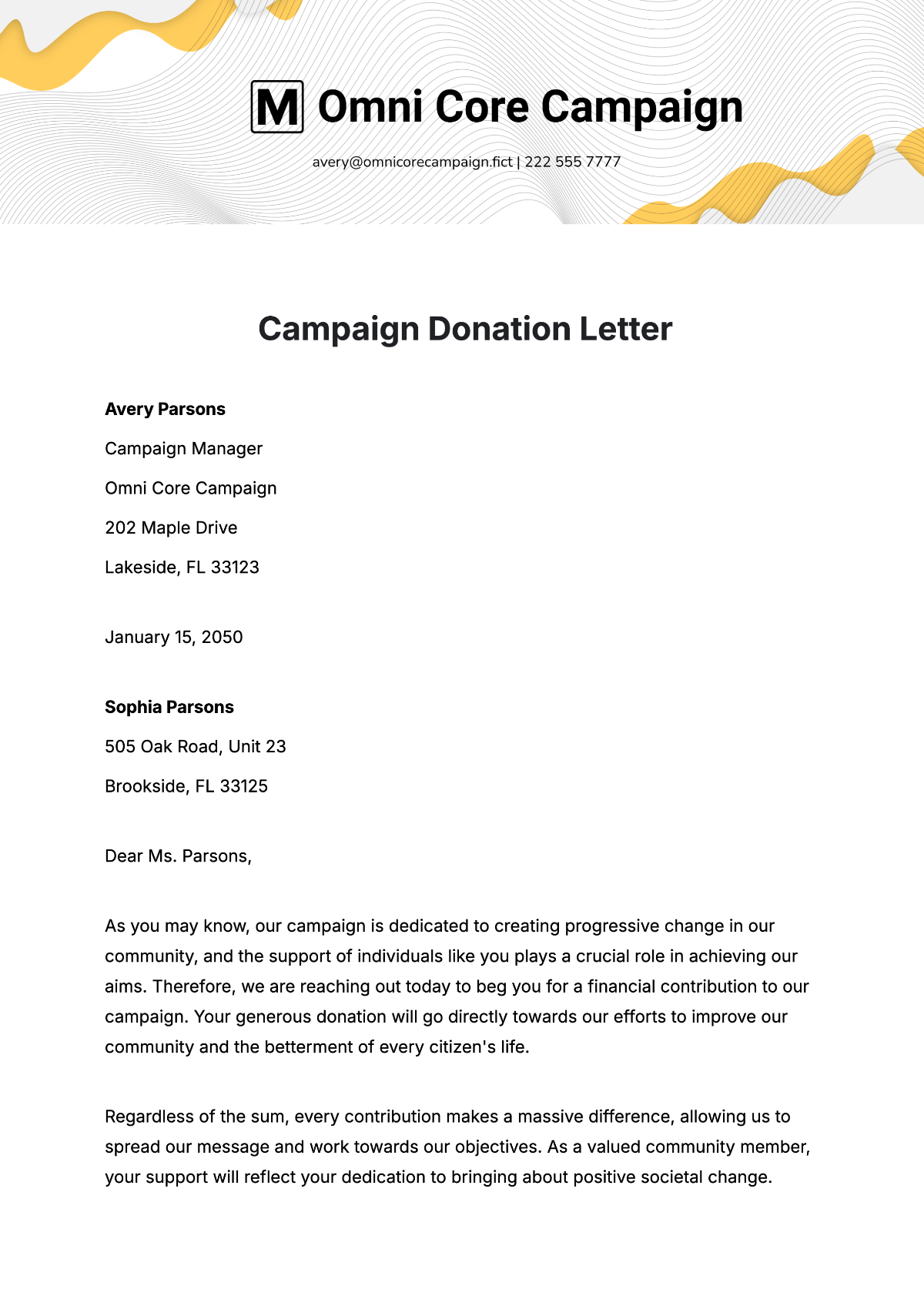 Campaign Donation Letter Template - Edit Online & Download