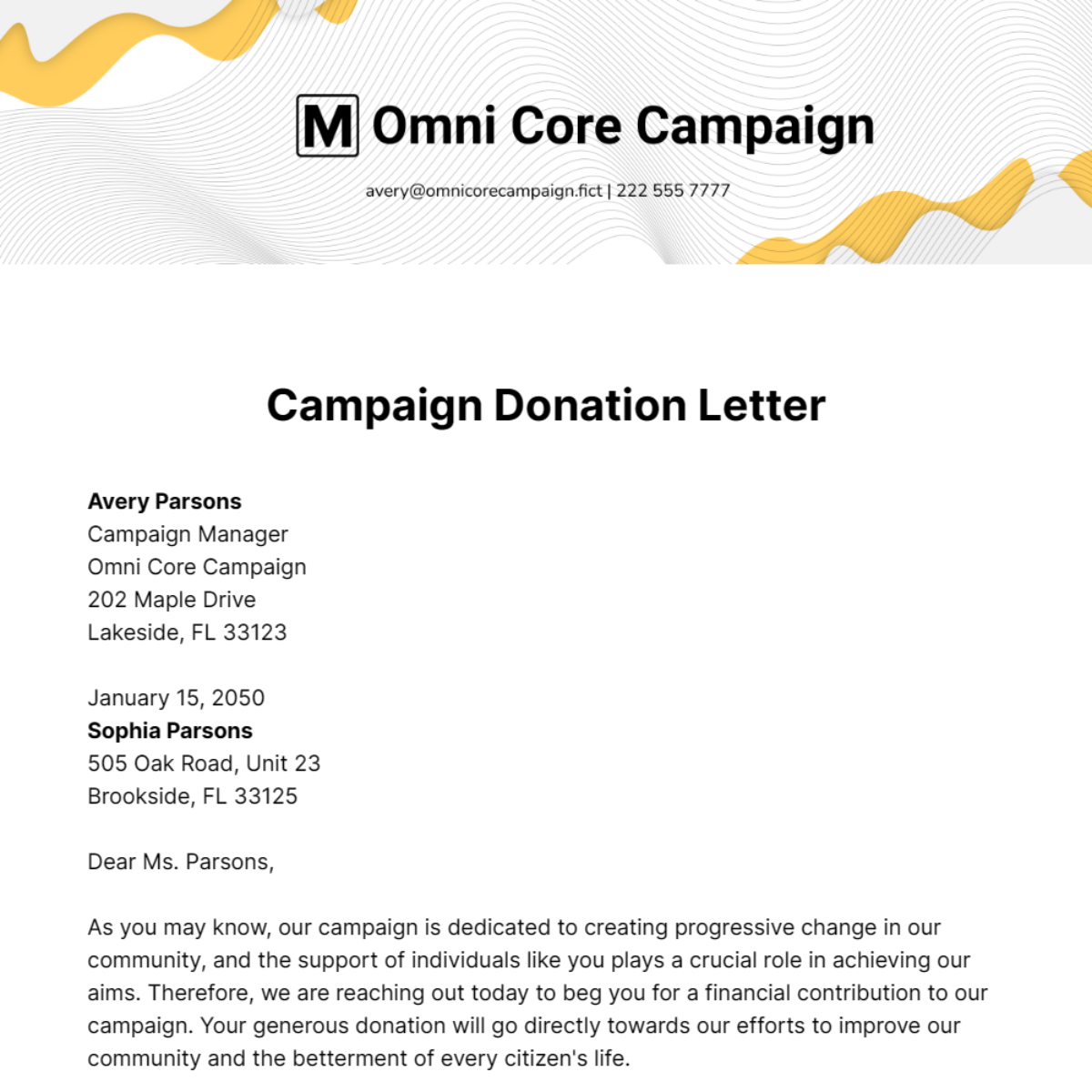 Campaign Donation Letter Template