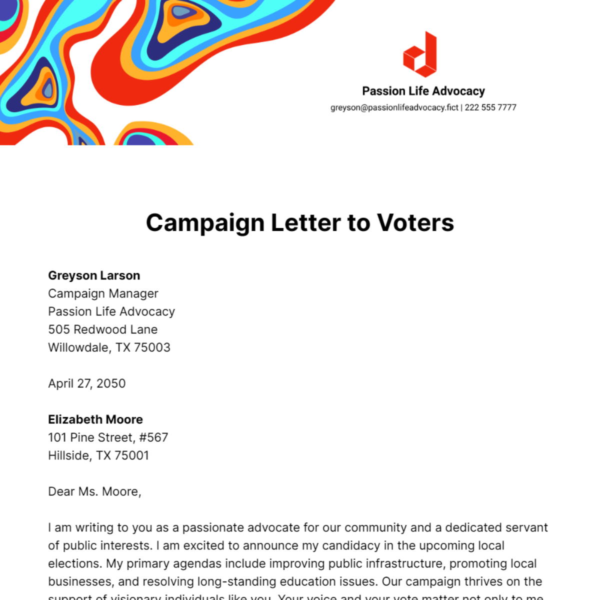 Campaign Letter to Voters Template