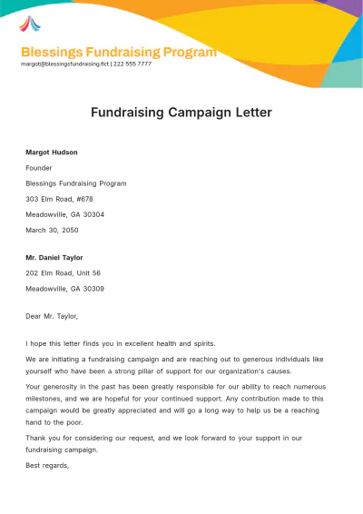 Free Fundraising Campaign Letter Template to Edit Online